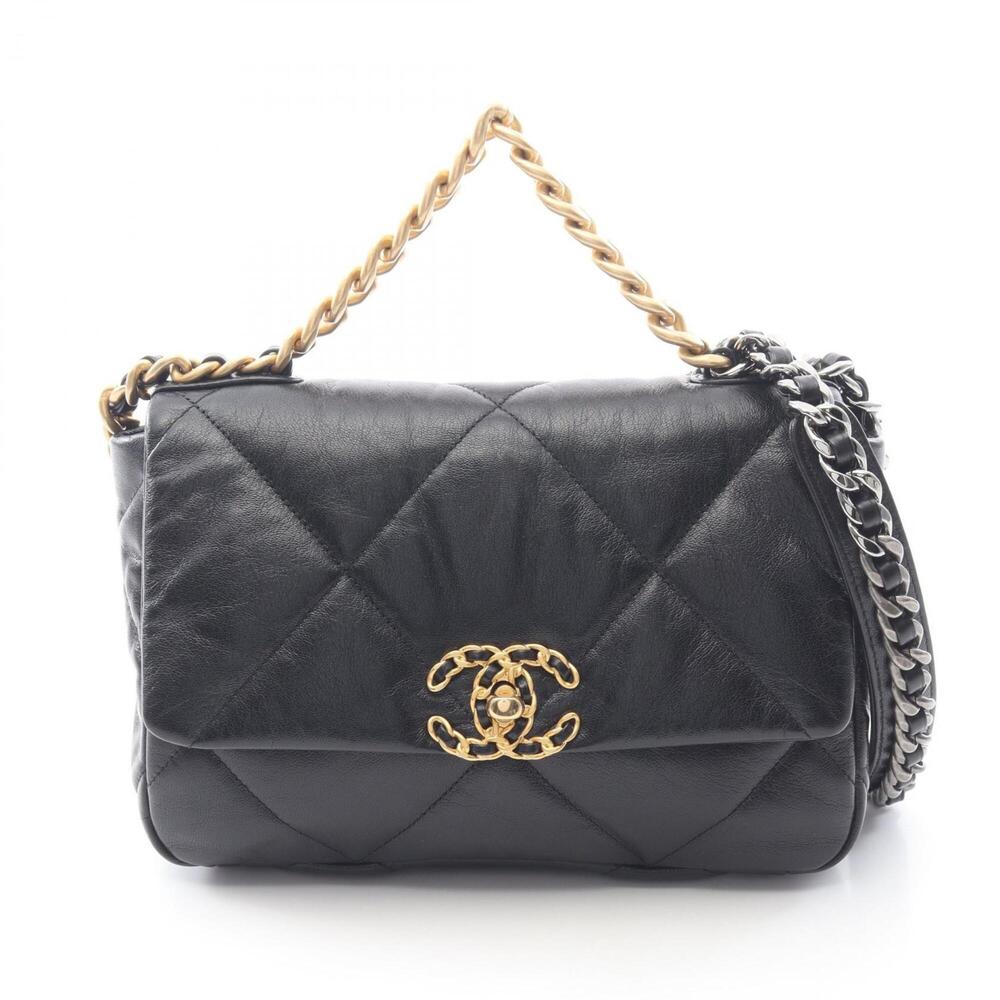 Chanel 19 Dixneuf Matelass√© Shoulder Bag Handbag Leather Women's Black AS1160